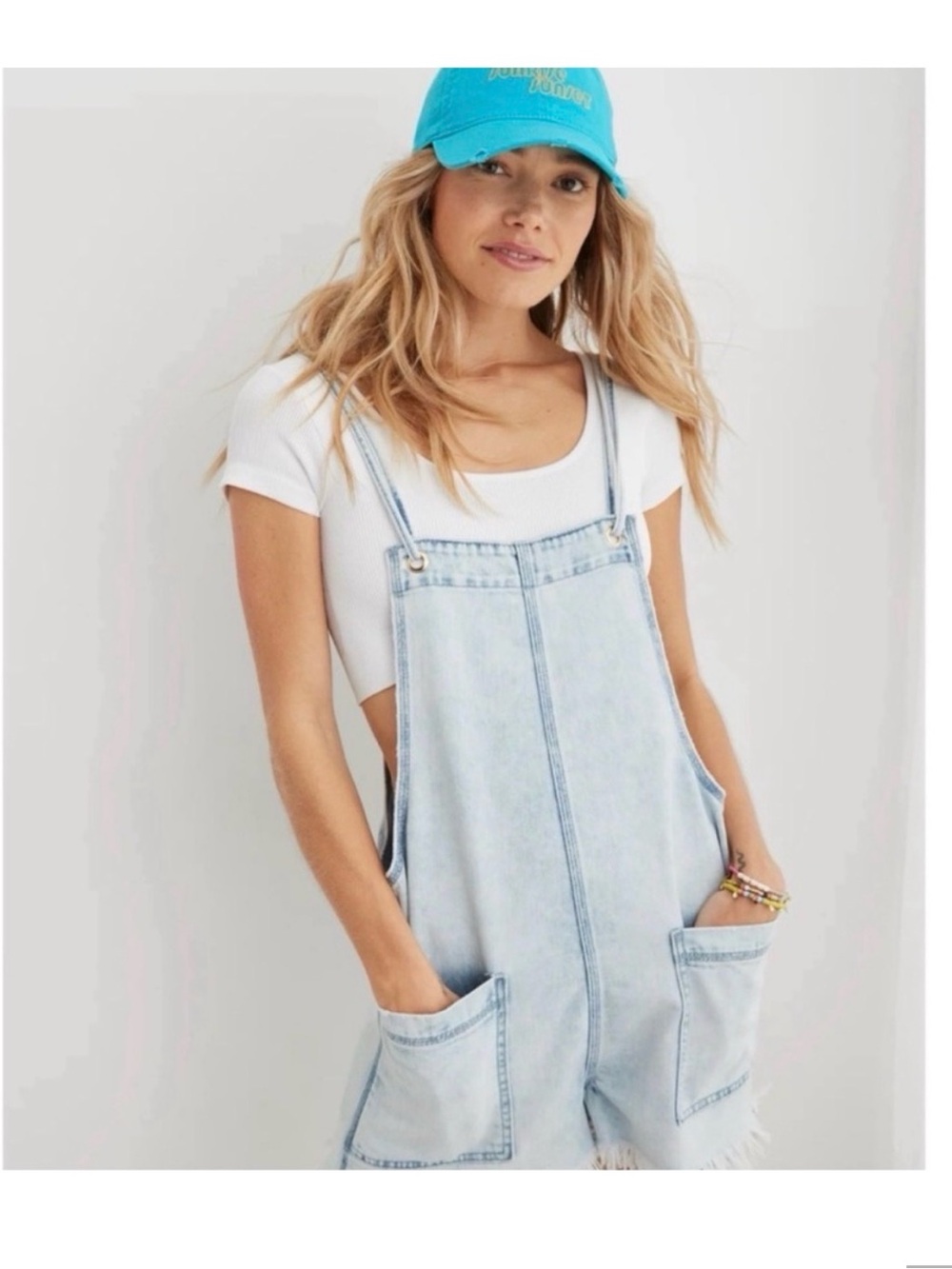 Aerie denim strappy rompers size S